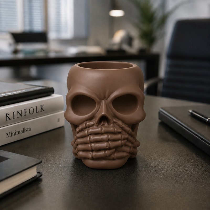 HANDS ON MOUTH SKULL